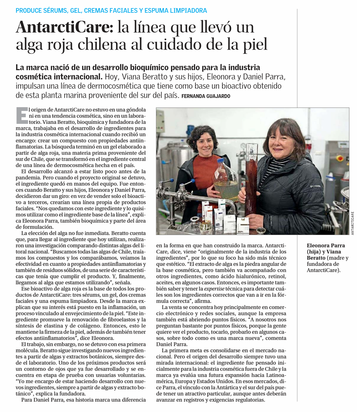 AntarctiCare en El Mercurio: cosmética chilena con alga roja subantártica